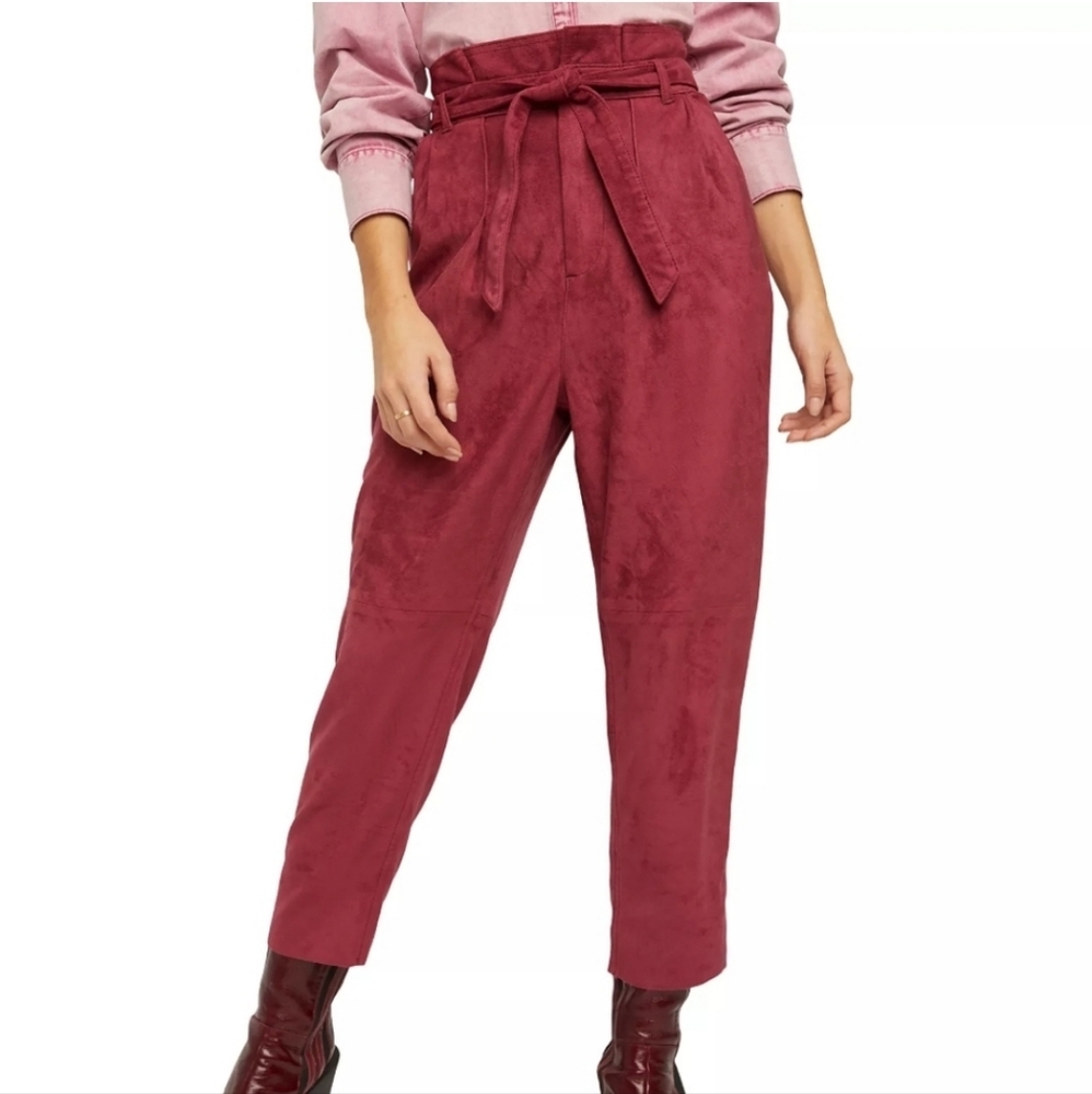 Free People Nightfall Vegan Suede Cropped Pants Queen Pomegranate Size 2